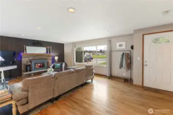 View of park through huge picture window.