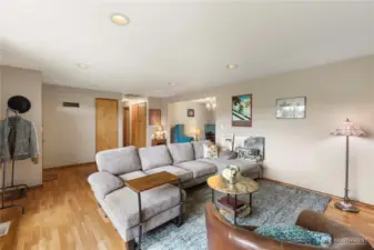 Entry closet with plenty of room to hang coats, large linen closet in the hallway, dining area just off the living room.