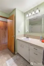Large bathroom counter space.