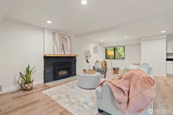 Lower level family room with fireplace.