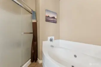 Large jetted tub and walk in shower