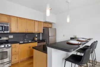 Kitchen has bar seating...