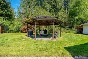 Gather around for a story under the stars, a smore, and a cozy fire in the gazebo.