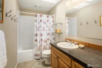 Full bathroom with ample counter space.