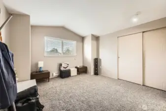 Second bedroom is atop the stairs, also large with full bath ensuite
