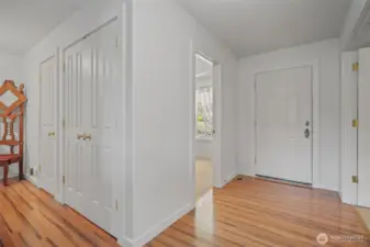 Entry, hallway with storage and bedroom entrance