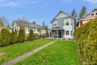 Level, fenced front yard.
