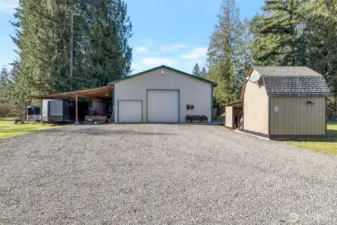 Spacious 36' x 36' shop with extended carports for your boat, RV, tractor and more