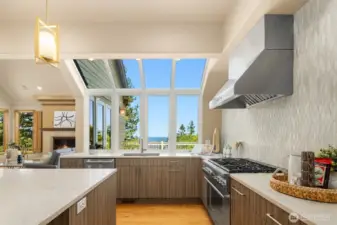 The large central window is perfectly positioned to take advantage of the view. Washing dishes is always better with a view