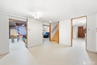 All the hard work is done! Add flooring and trim to complete this large rec room!