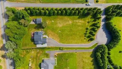 Mature trees line the road for maximum privacy.