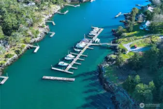 Protected marina slips within Cape San Juan — ideal for boating enthusiasts seeking easy access to the Salish Sea and nearby island destinations.