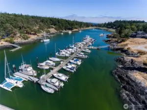 Protected marina slips within Cape San Juan — ideal for boating enthusiasts seeking easy access to the Salish Sea and nearby island destinations.