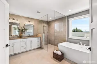 Gorgeous, spa style bath with walk-in, no curb shower.