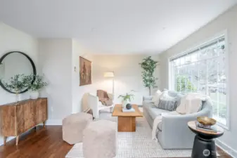 Bright picture window creates an airy, open feel.