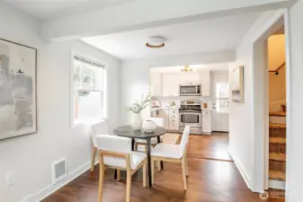 Seamless flow from dining to kitchen.