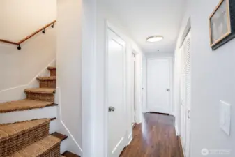 Jute runner staircase and laundry on main level.