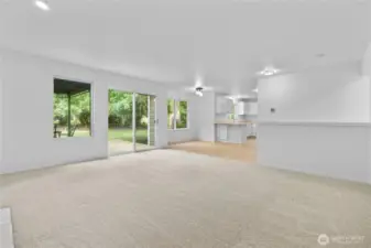 Family Room looking toward Kitchen & Backyard/Back Deck Sliding Door.