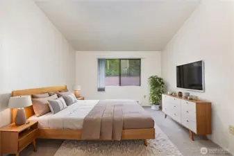 Another angle showcasing how large the primary bedroom is. **Virtually Staged**