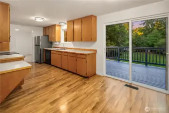 kitchen and eating area