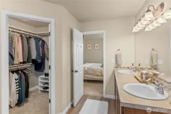 Walk in closet in the primary bath
