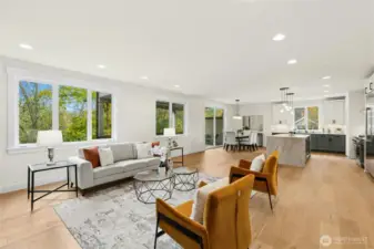 Open floor plan into dining and kitchen