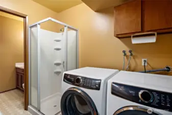 Shower added to provide a 3/4 bath on lower level. Sink and commode are through the door.  Perfect for guests staying in 4th bedroom.