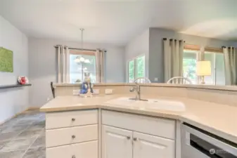 When you're at the sink, you can look out into the living room