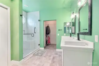 Gorgeous tiled shower & into really big walk-in closet