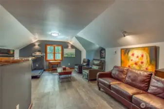This media room is located mid level between main level and the upper level.