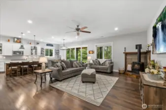 View as you walk into great room/ kitchen dream space.  Notice the EXTRA wide 12ft wide by 8 ft tall slider to back yard!