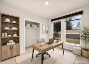 Third bedroom offers a flexible layout ideal for guests, a home office, or hobbies.  (photo virtually staged)