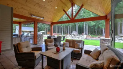 Expansive  26'x20' covered patio with built-in over head heaters allows year round enjoyment!