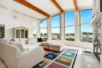 Vaulted ceilings with a bank of windows create the perfect view!