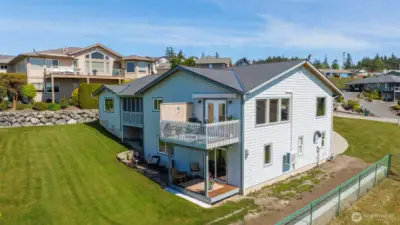 Drone view of the back of the property