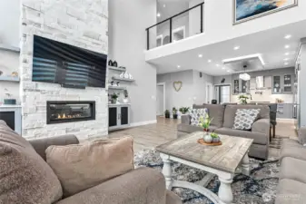 Living room with gas fireplace.