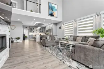 open floor plan living, dining and kitchen.