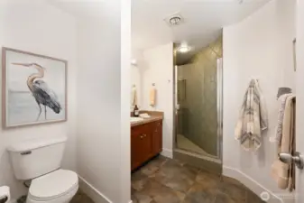 Tiled primary bathroom