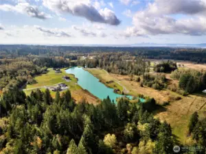 Full Ariel View of Bow Lake, a premier waterskiing and watersports destination