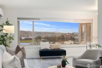 Space Needle to the south, gasworks to the east, freemont bridge right in front