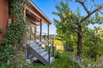 New deck stairs allows easy kitchen to garden access.