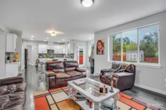 Easy flow between the family room and the kitchen with direct access to the patio.
