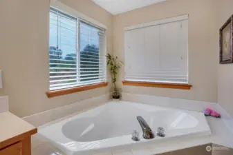Soak your cares away in the soaking tub.