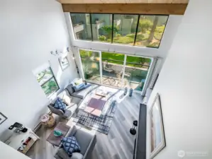 Looking down into living area from loft