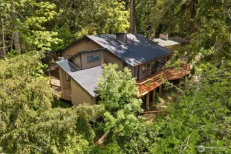 Cabin, Home and Deck - Aerial View