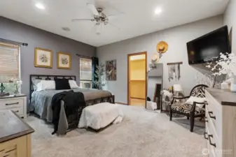 Primary bedroom is very large door to walk-in closet.