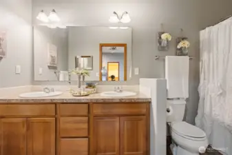 Primary bathroom with tub shower and 2 sinks