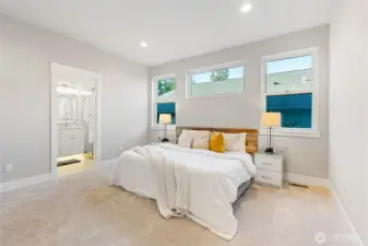 This home has 2 primary suites! One on each level. This is the downstairs Primary Suite - complete with a primary bathroom and walk-in closet. Large room, large windows for natural light!