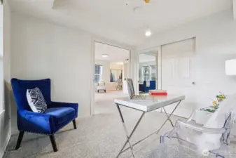 Pocket doors can be left open to create a combined space with living room