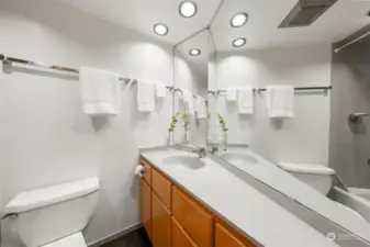 Bathroom has shower and tub